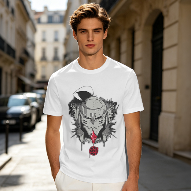 Olive T-shirt with Dark Fantasy Mechanical Skull Graphic Print