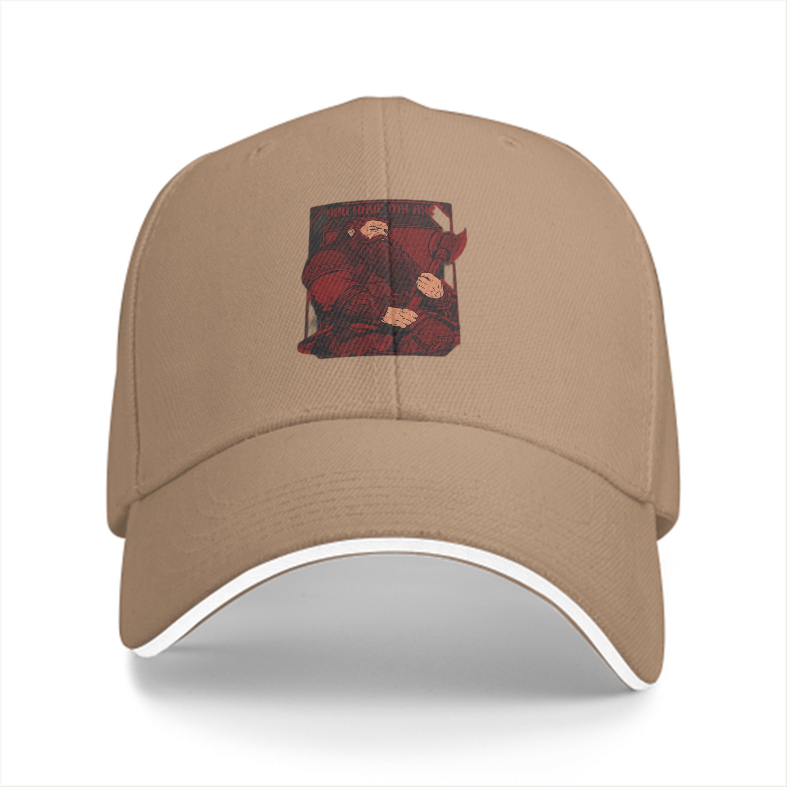 Black Baseball Cap With Red Bearded Figure Graphic Print