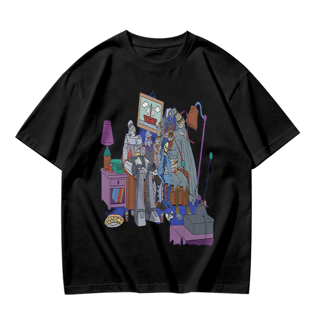 Olive T-Shirt With Quirky Room Scene Graphic Print