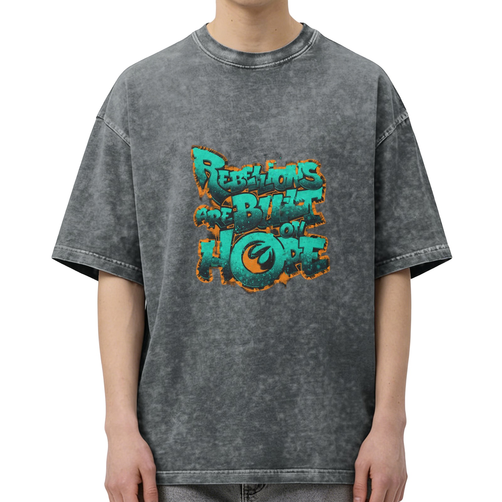 oversized acid wash t-shirt with rebellions are built on hope graphic