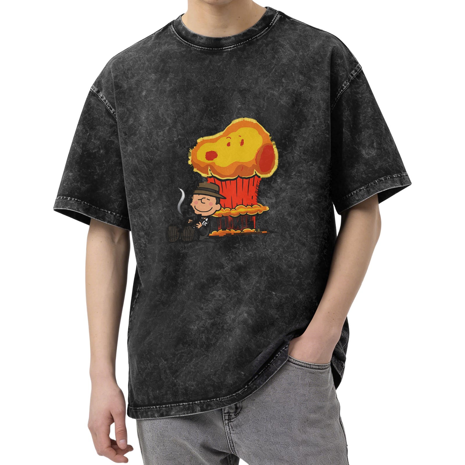 Charlie Brown Oppenheimer Mushroom Cloud Acid Wash T-Shirt