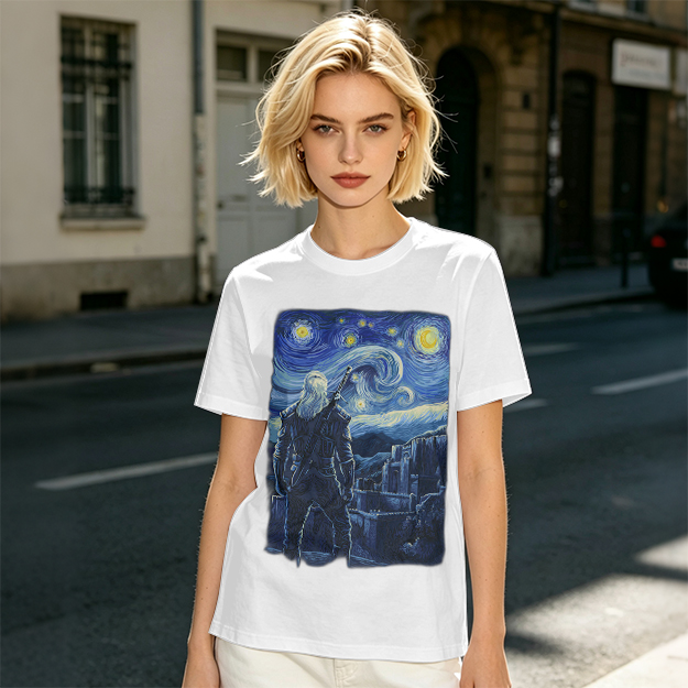Olive T-Shirt With Starry Night Witcher Art Print