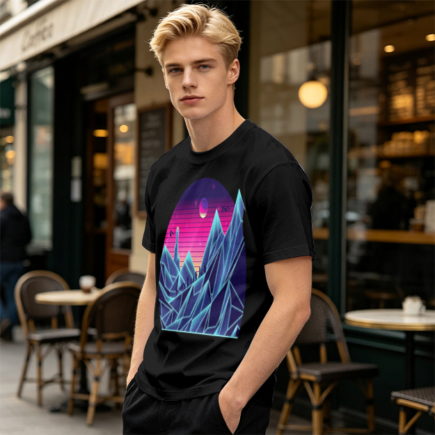 Olive T-Shirt With Synthwave Crystal Mountain Sunset Art