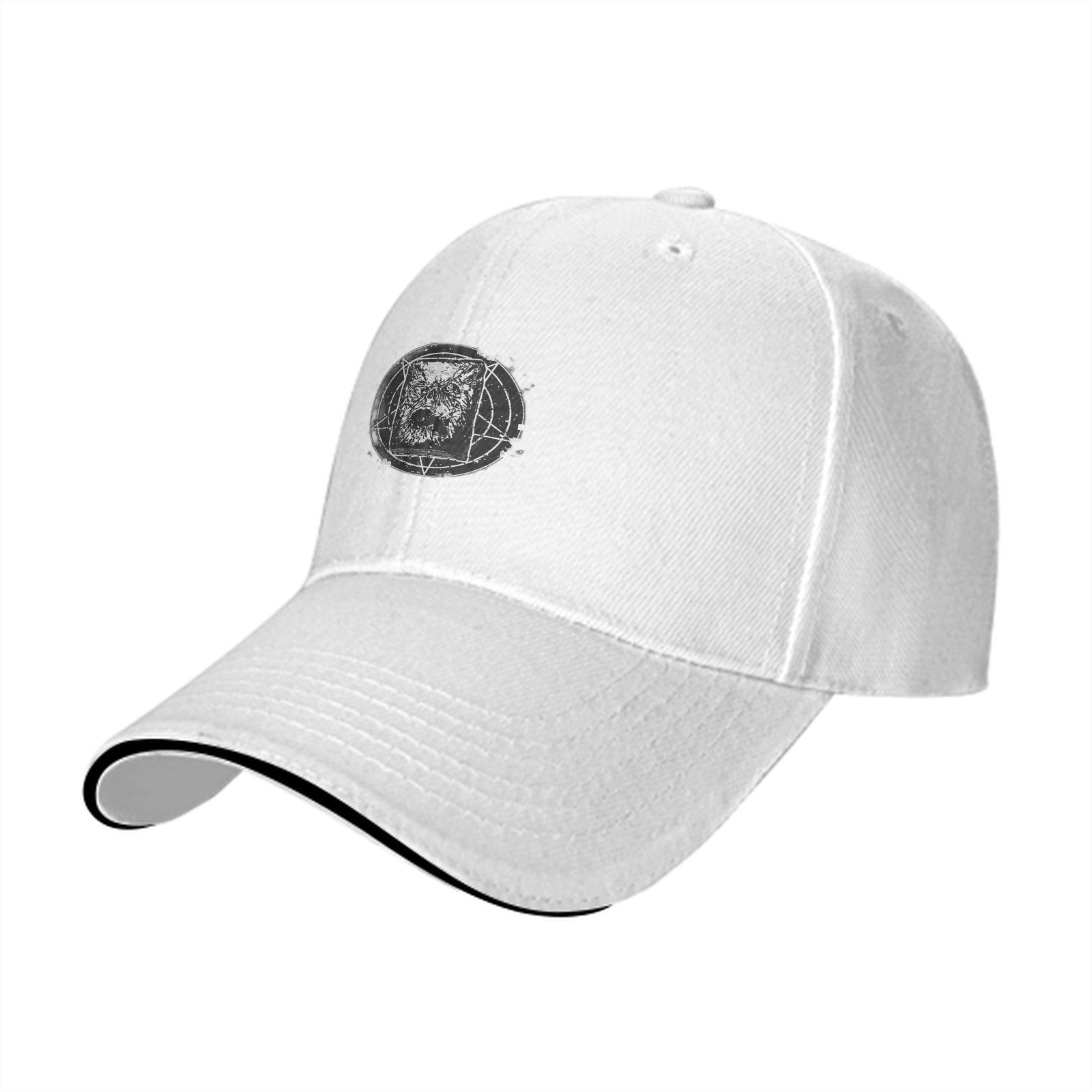 Black baseball cap with occult geometric wolf head graphic
