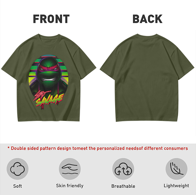 Olive T-Shirt with Retro Ninja Turtle 'Stay Savage' Graphic