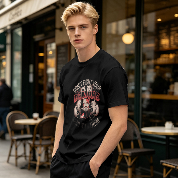 Don't Fight Your Demons Cat Graphic Olive T-Shirt