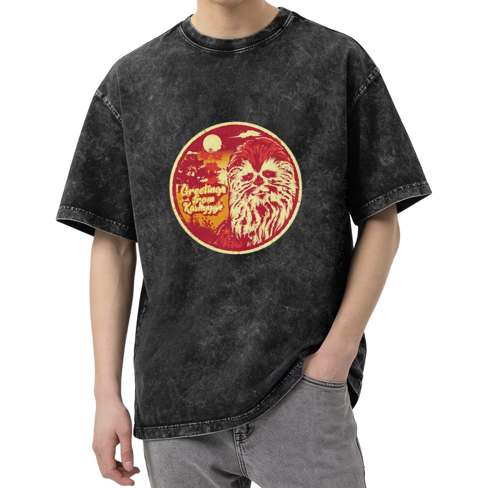 Greetings from Kashyyyk Chewbacca Graphic Acid Wash T-Shirt