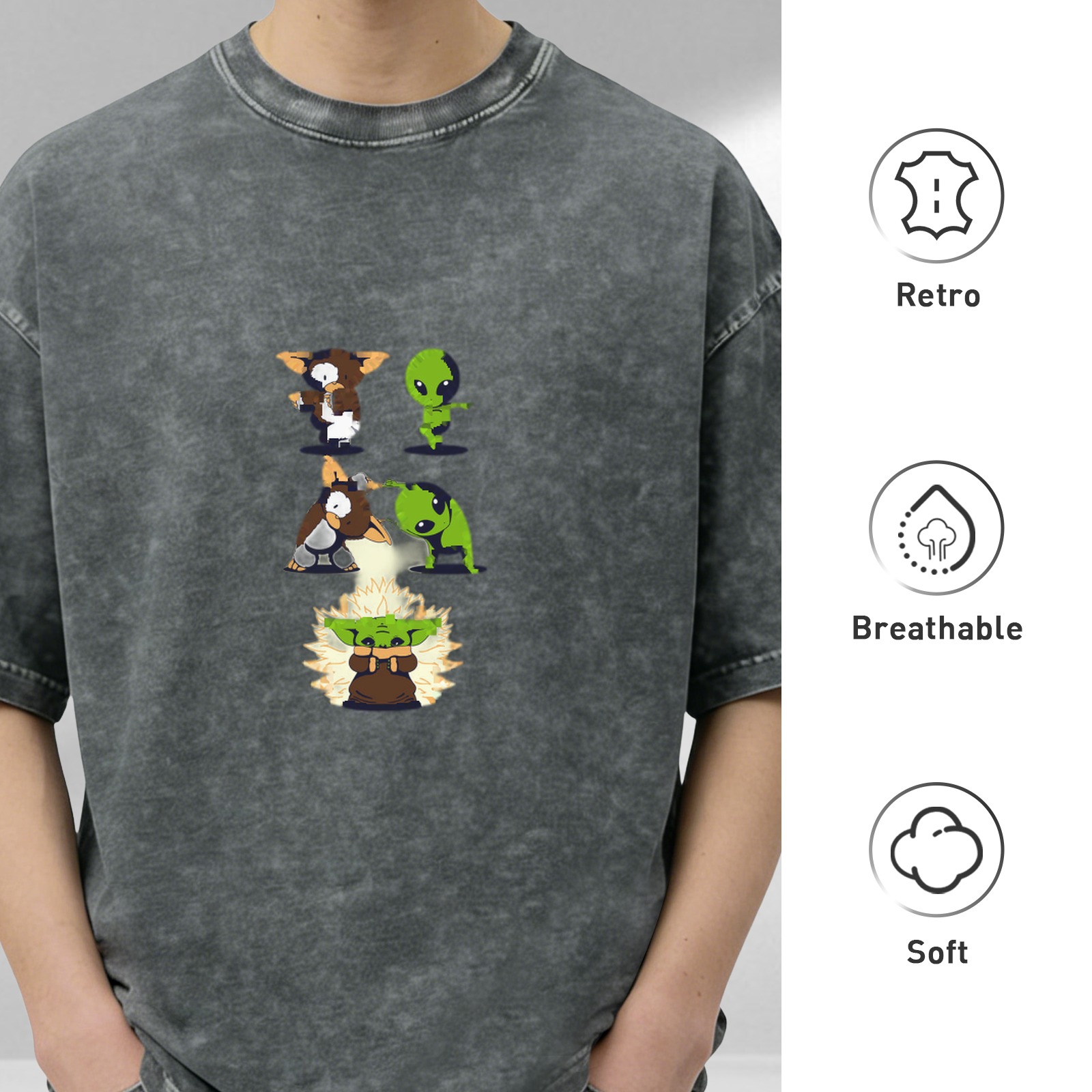 Vintage Washed T-Shirt With Cute Pop Culture Character Art