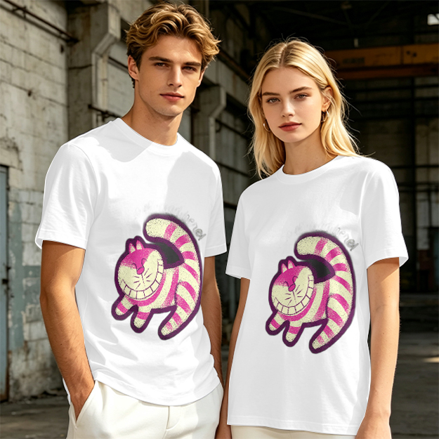 Olive T-Shirt with Cheshire Cat Graphic Print