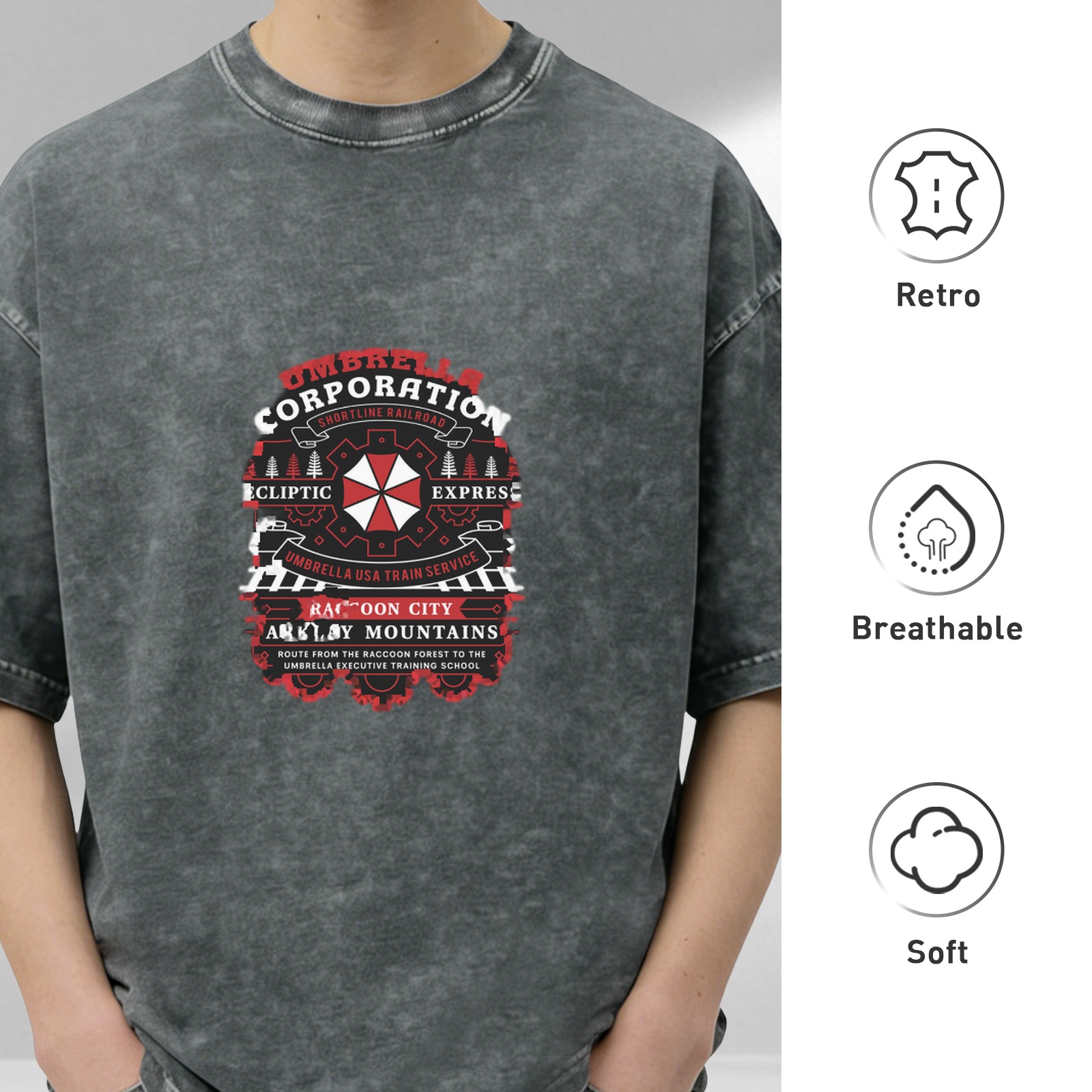 Oversized Acid Wash Umbrella Corporation Graphic T-Shirt