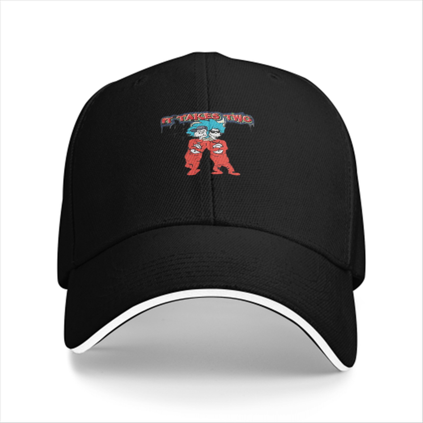 Black baseball cap with 'It Takes Two' graphic design