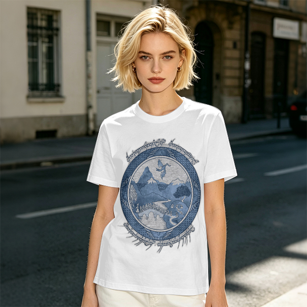 Olive T-Shirt With Fantasy Mountain Landscape Dragon Print