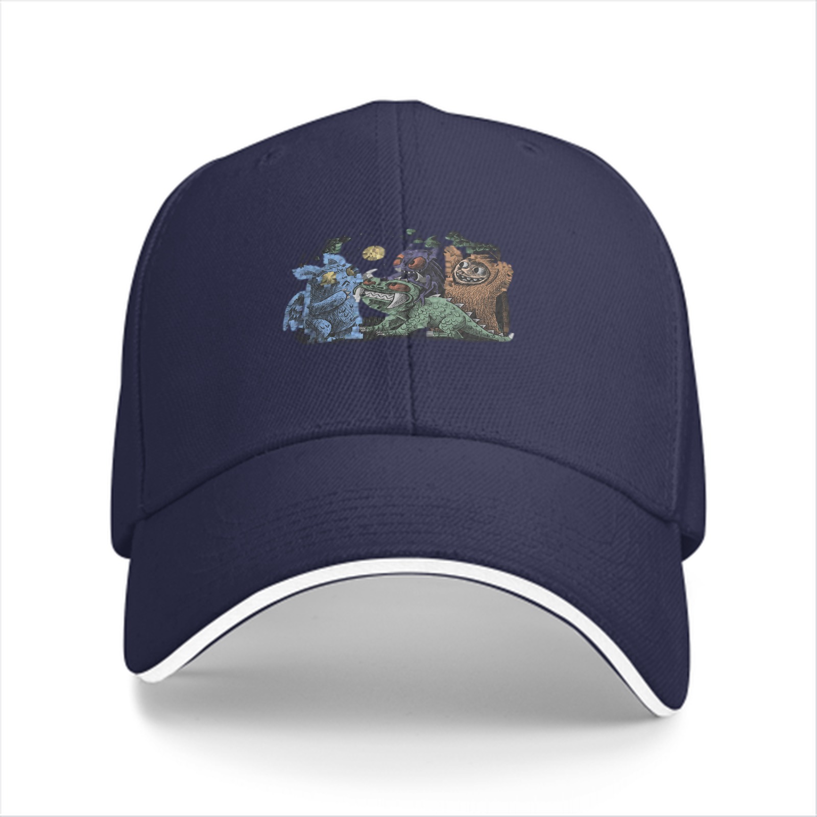Black Baseball Cap with Fantasy Monster Creature Art Print