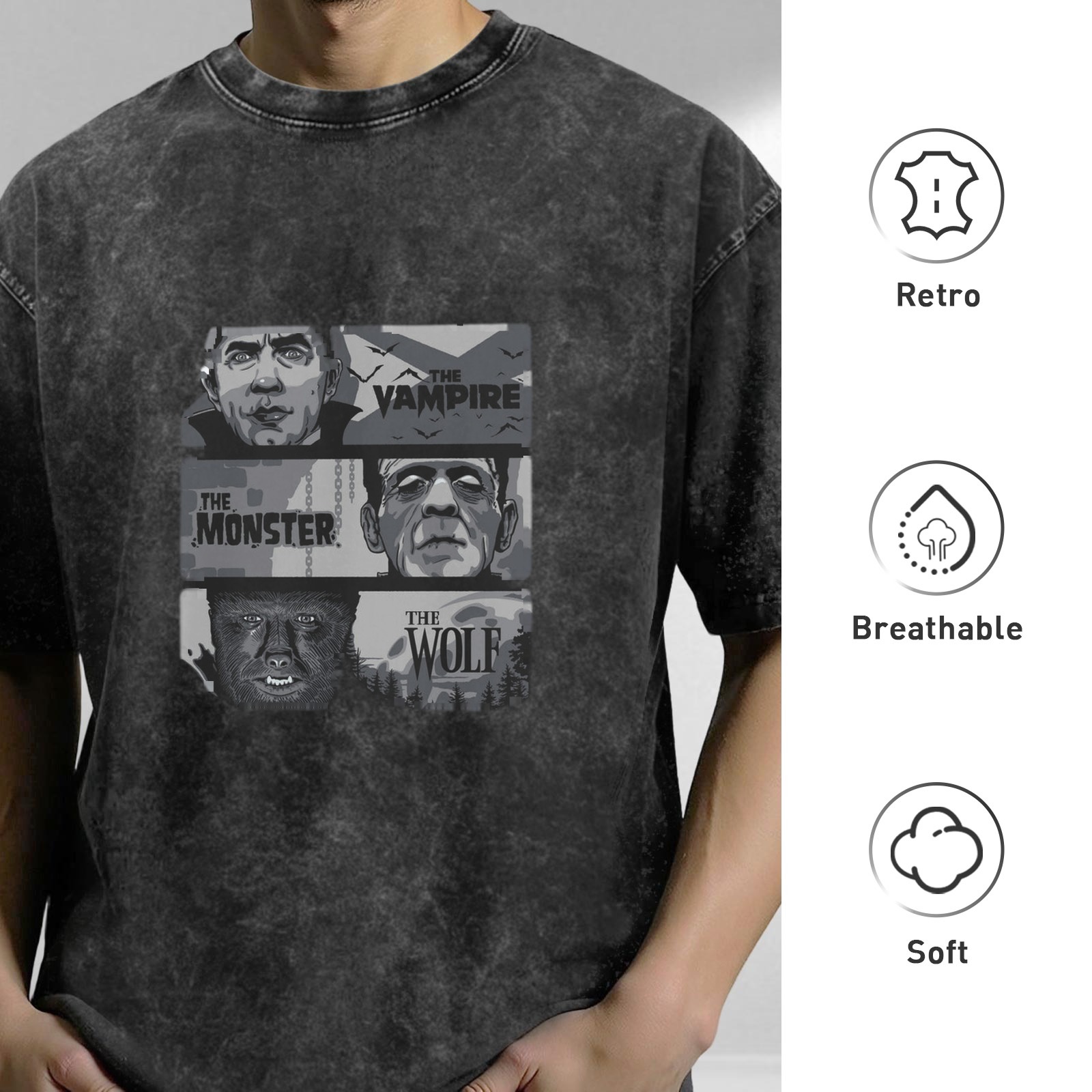 Vintage Horror Movie Monsters Graphic Oversized T-Shirt