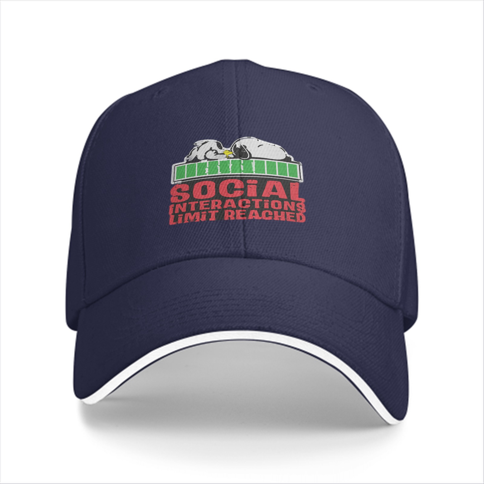 Black baseball cap with social interactions limit reached graphic