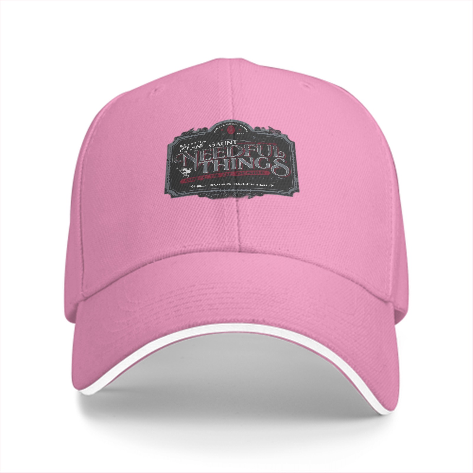 Black baseball cap with Needful Things themed graphic