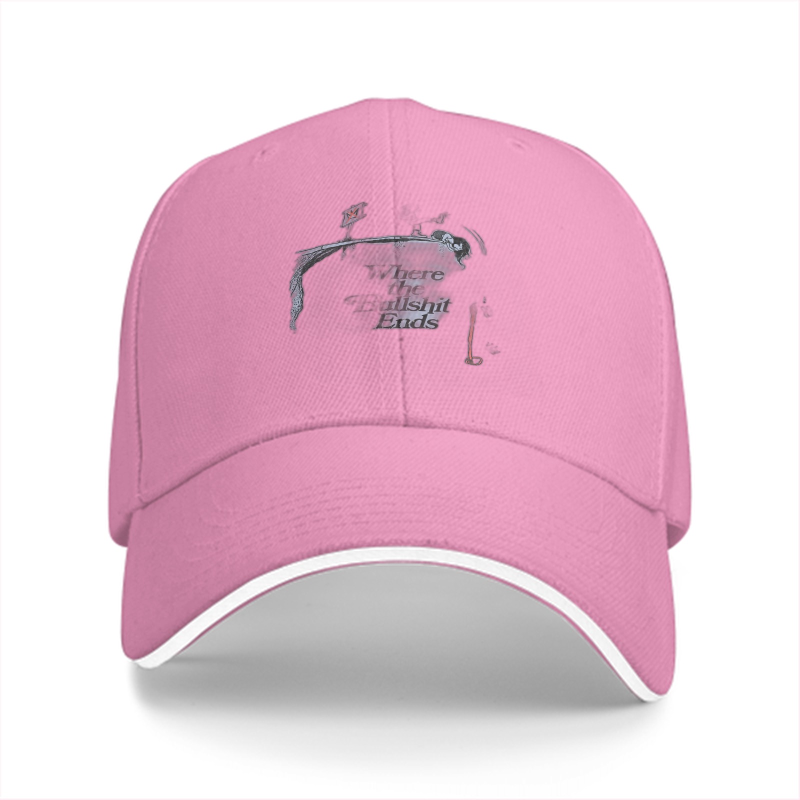 Black Baseball Cap With Fishing Themed Graphic Print