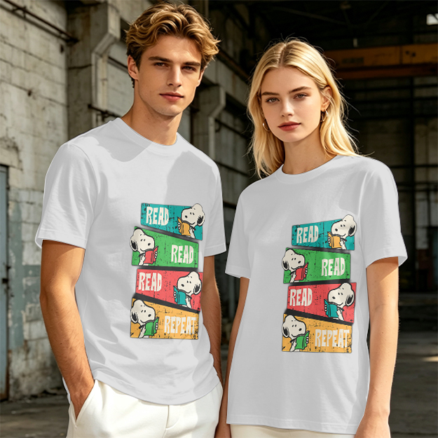 Olive T-Shirt with Snoopy Read Repeat Reading Graphic