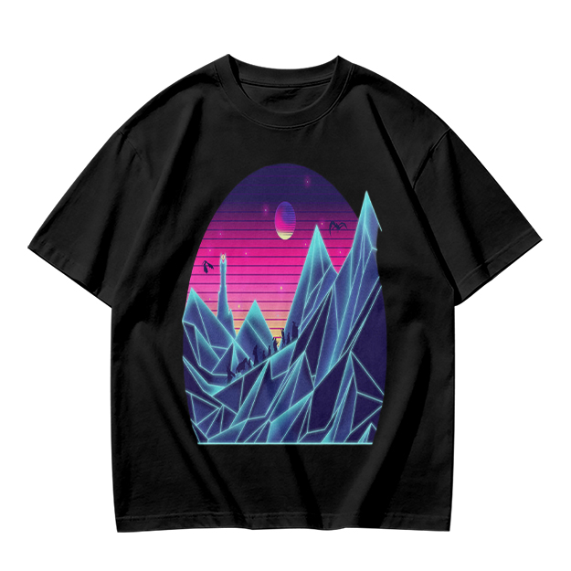 Olive T-Shirt With Synthwave Crystal Mountain Sunset Art