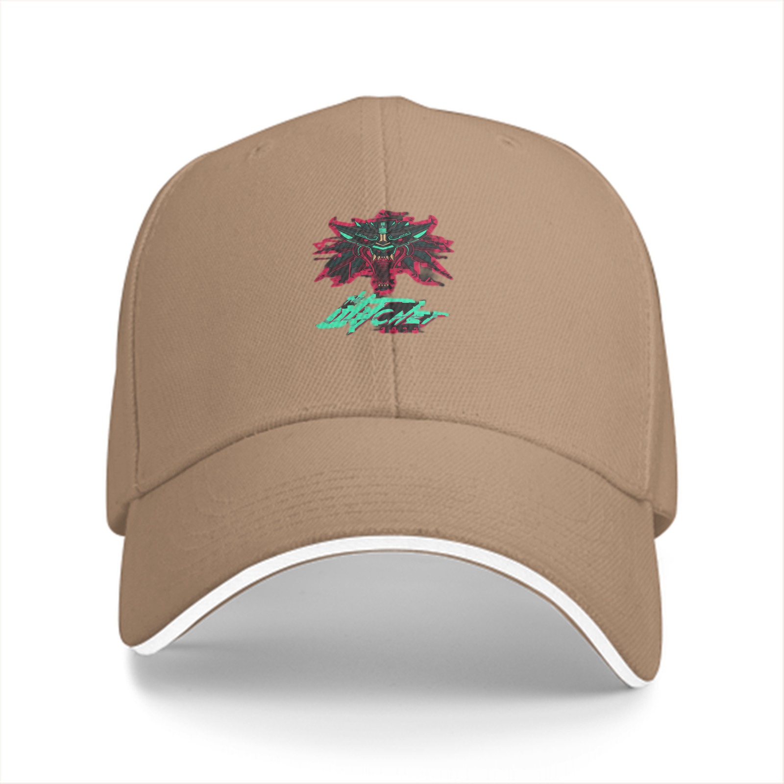 Black baseball cap with cyberpunk witcher wolf emblem graphic