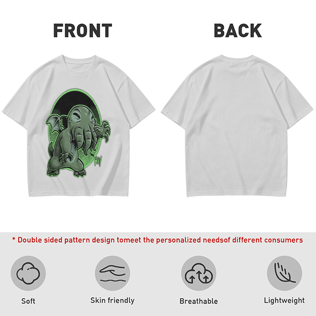 Olive T-Shirt Featuring Cute Cartoon Cthulhu Saying Hi