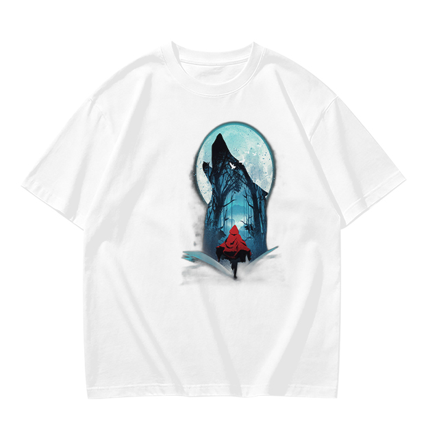 Olive T-Shirt With Red Riding Hood Wolf Moon Graphic