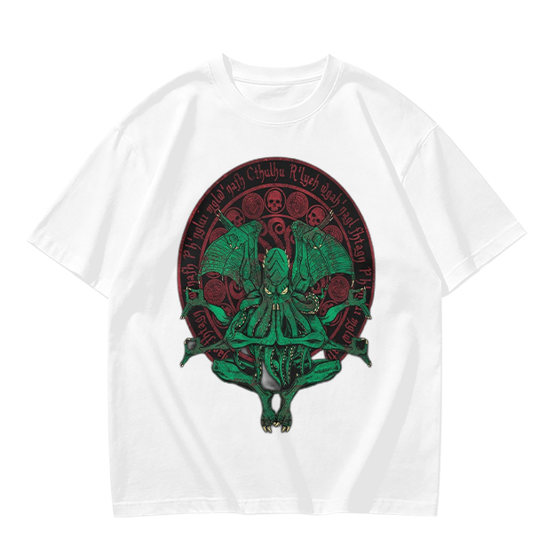 Olive Green Cthulhu Occult Seal Graphic T-Shirt