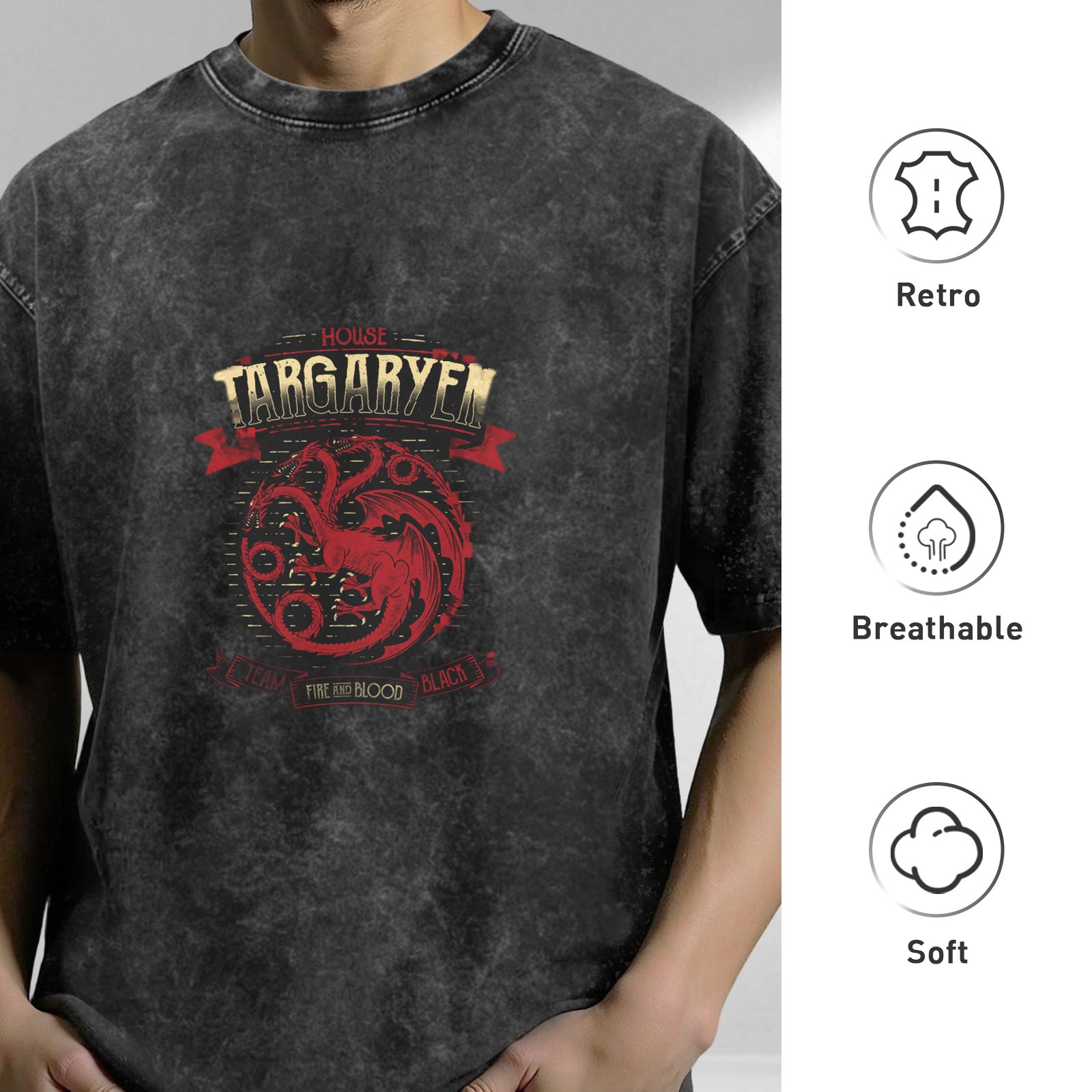 House Targaryen Fire and Blood Vintage Graphic T-Shirt