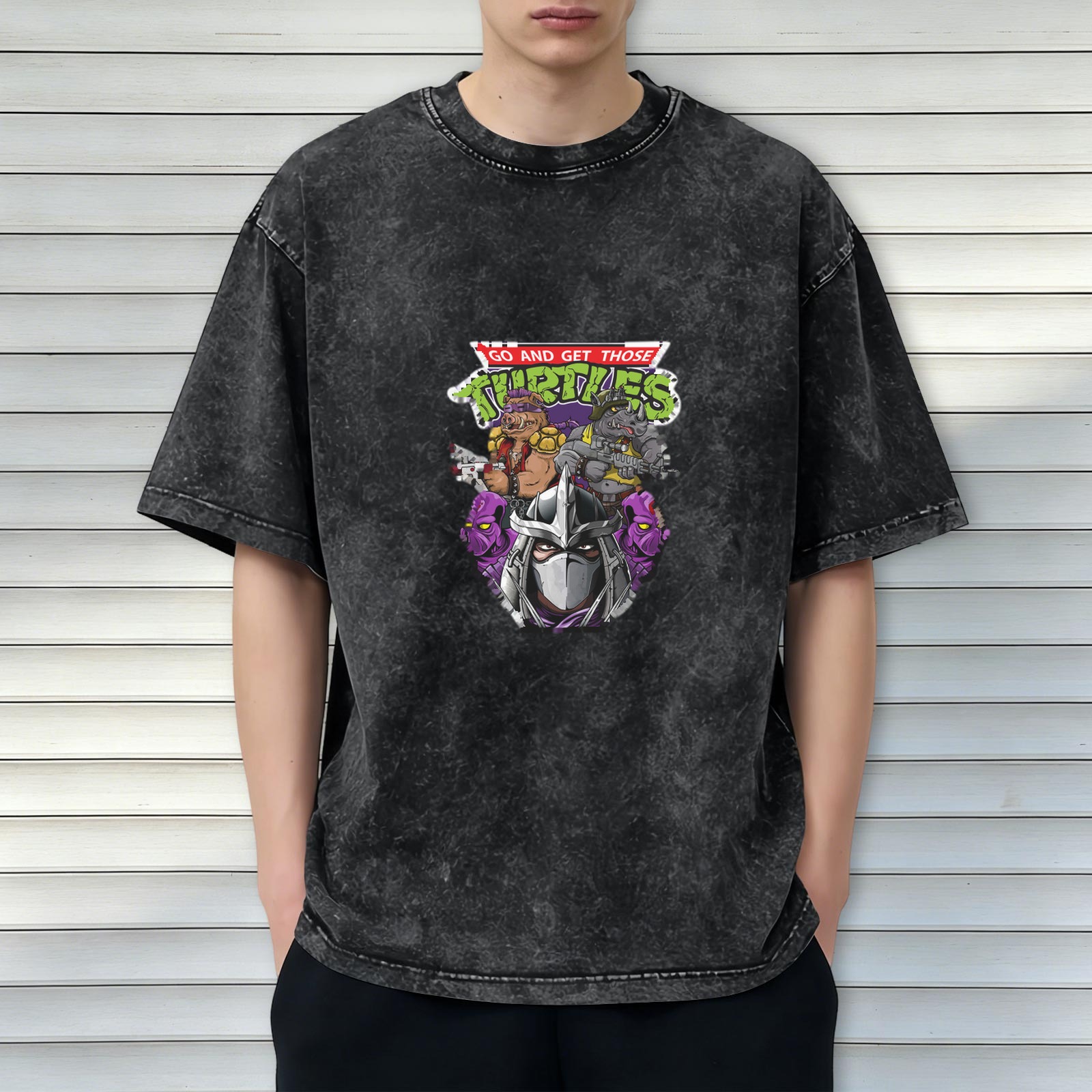 Teenage Mutant Ninja Turtles Villains Graphic Print Acid Wash Short Sleeve T-Shirt