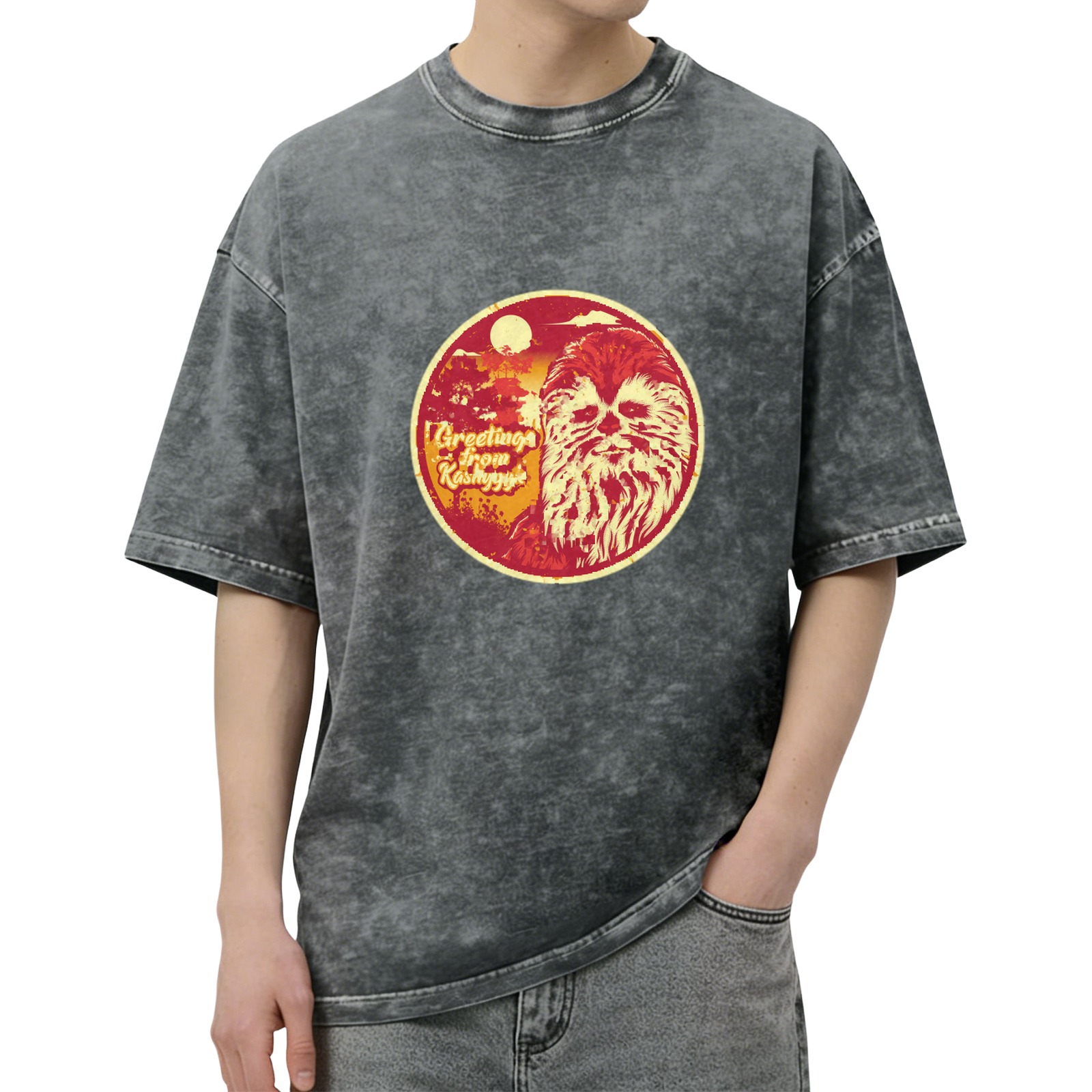 Greetings from Kashyyyk Chewbacca Graphic Acid Wash T-Shirt