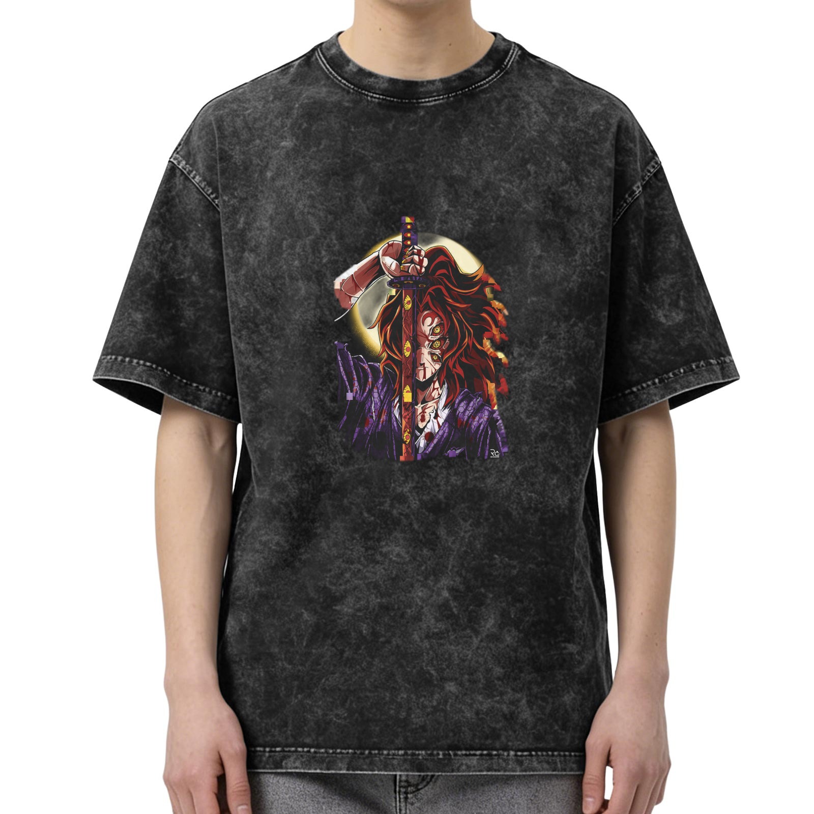 Anime Demon Slayer Character Graphic Stone Wash Oversized T-Shirt