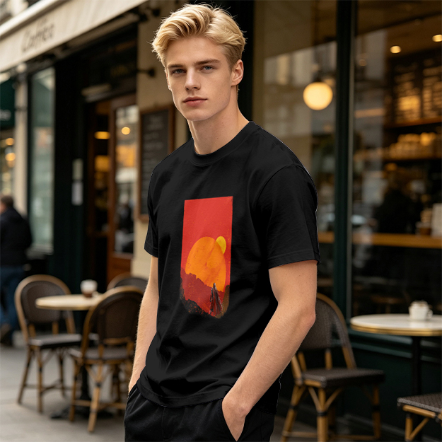 Olive T-Shirt with Desert Sunset Silhouette Graphic