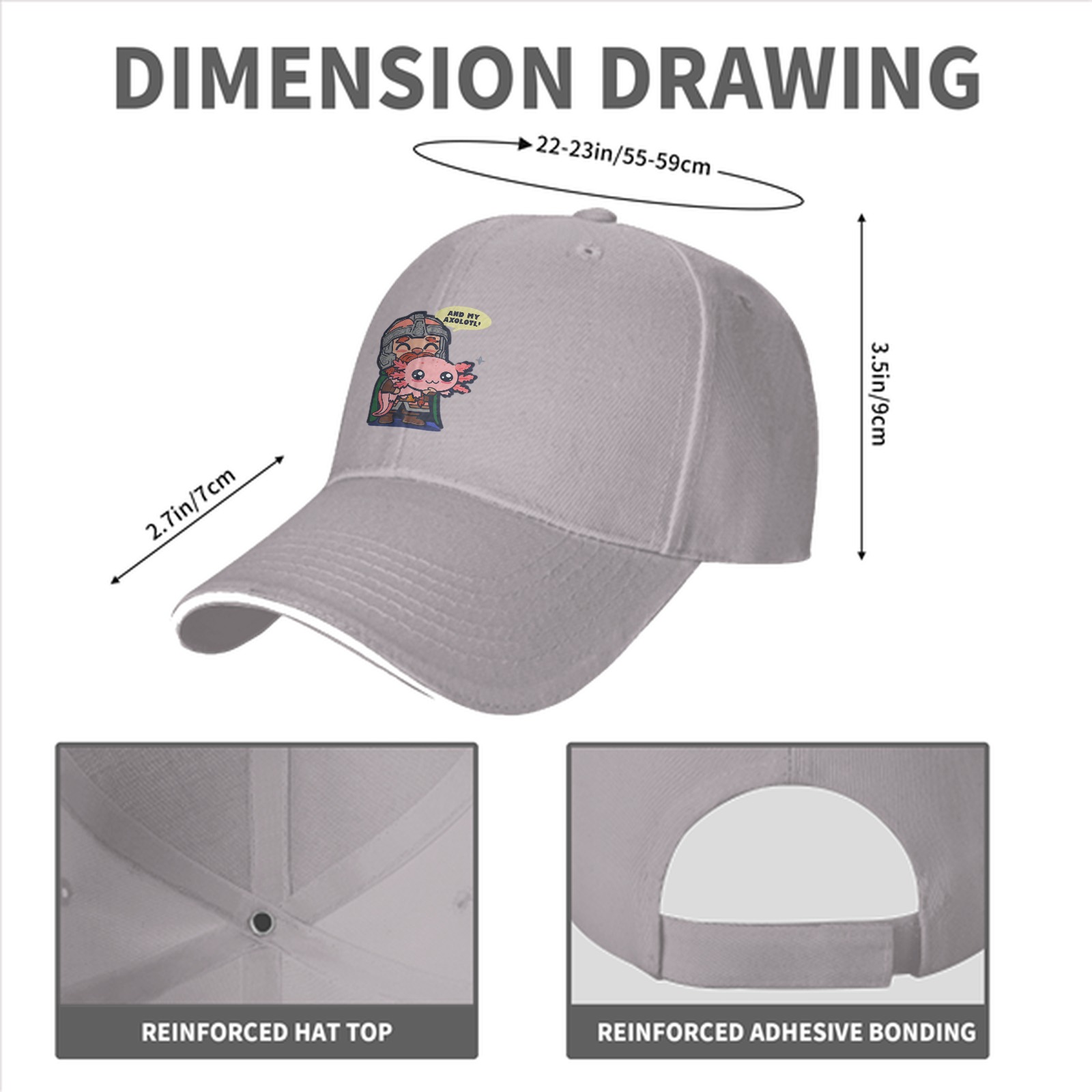 Black baseball cap with dwarf holding axolotl graphic