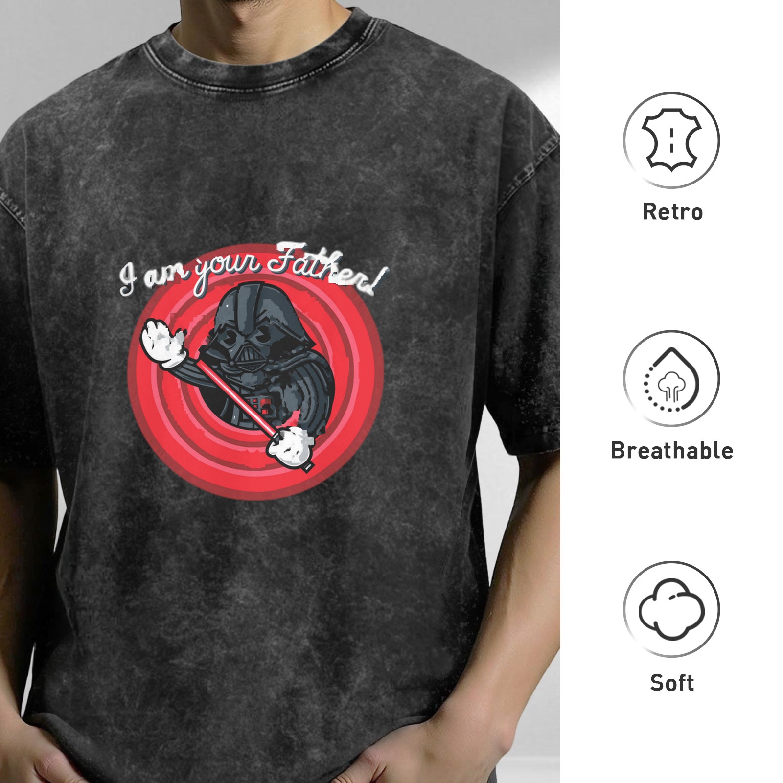 Washed black graphic t-shirt with Darth Vader 'I am your Father' print