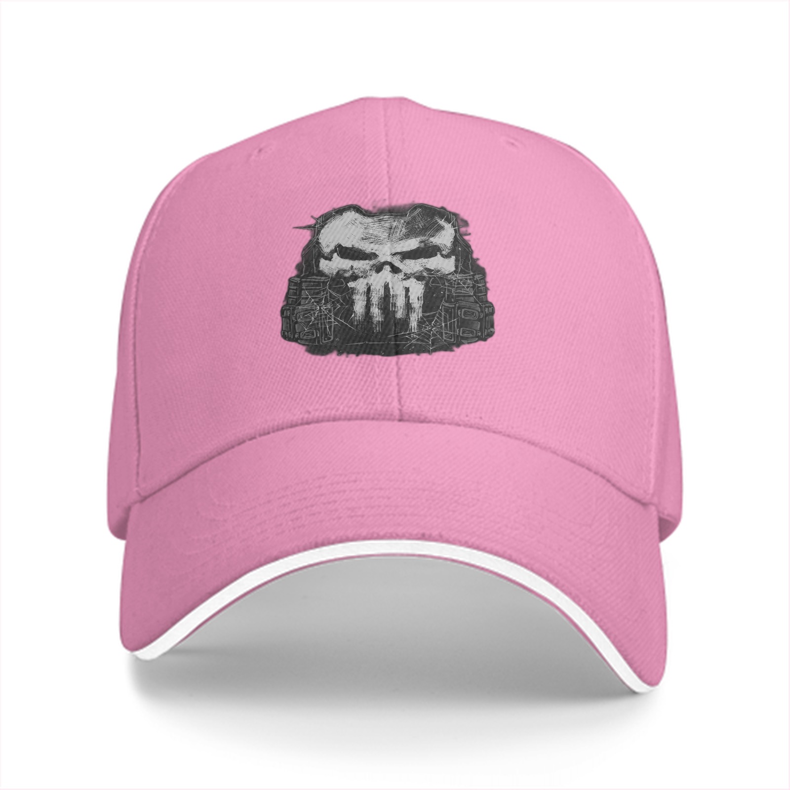 Black Baseball Cap With Distressed Punisher Skull Graphic