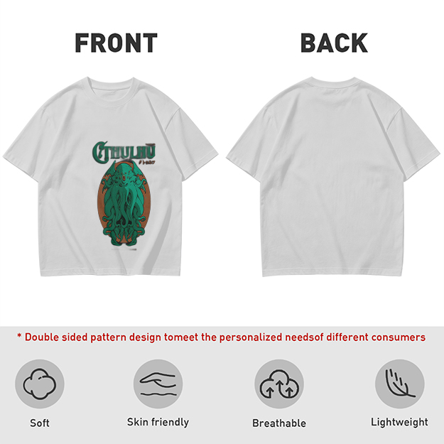 Olive Green Cthulhu Graphic T-Shirt with Mythos Monster Art