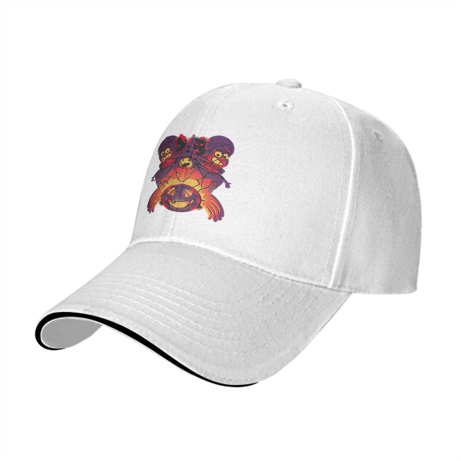 Black Baseball Cap With Halloween Witch And Ghosts Graphic