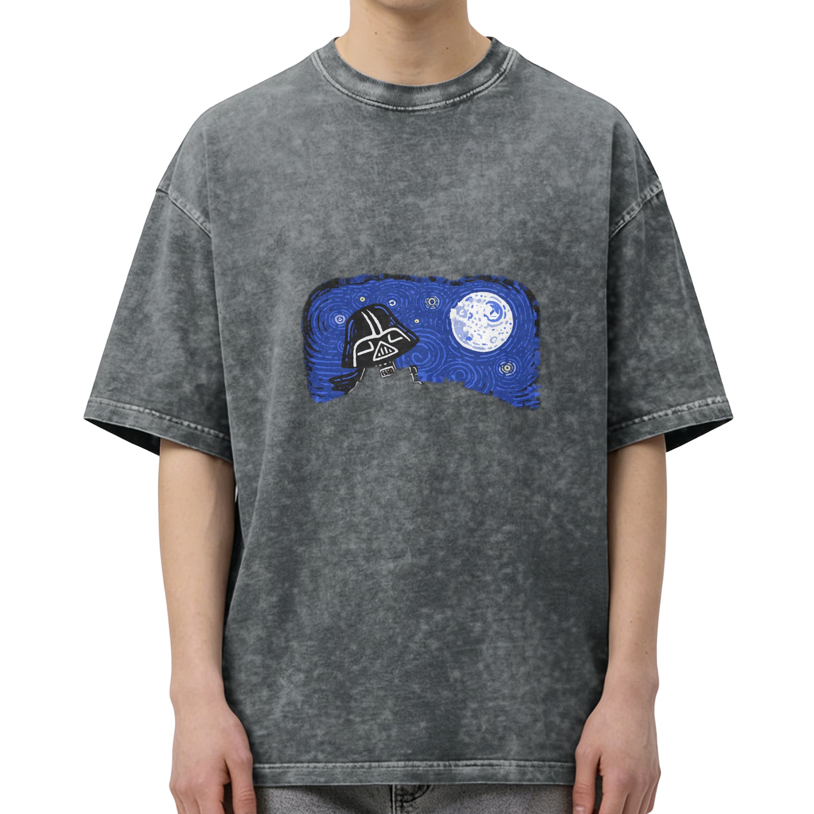 Washed black t-shirt with Darth Vader and Death Star graphic
