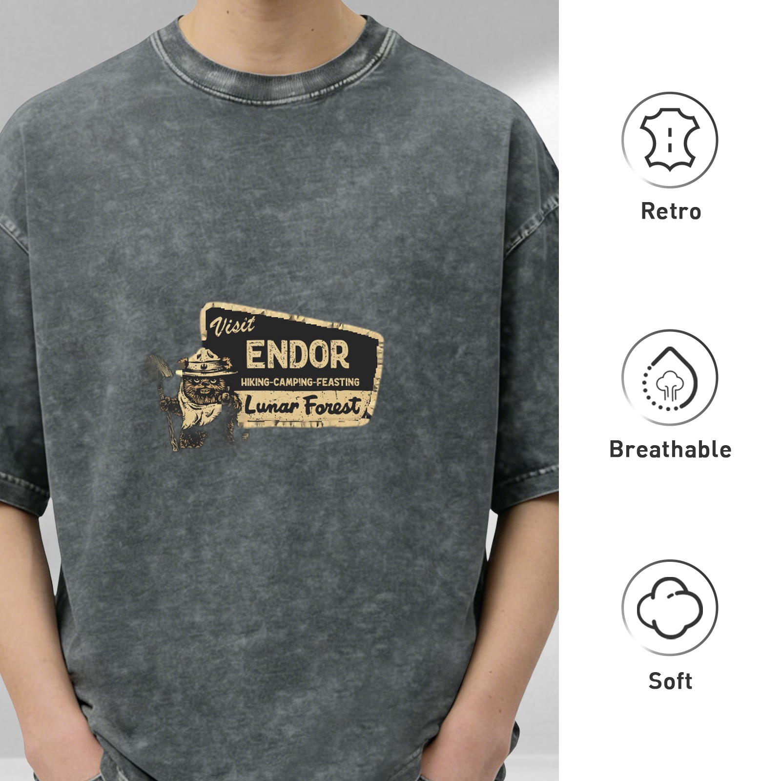 Visit Endor Lunar Forest Vintage Washed T-Shirt, Star Wars Ewok Hiking Camping Outdoor Tee