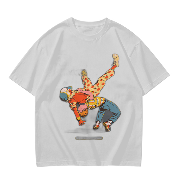 Olive T-Shirt With Clown Wrestling Graphic Print