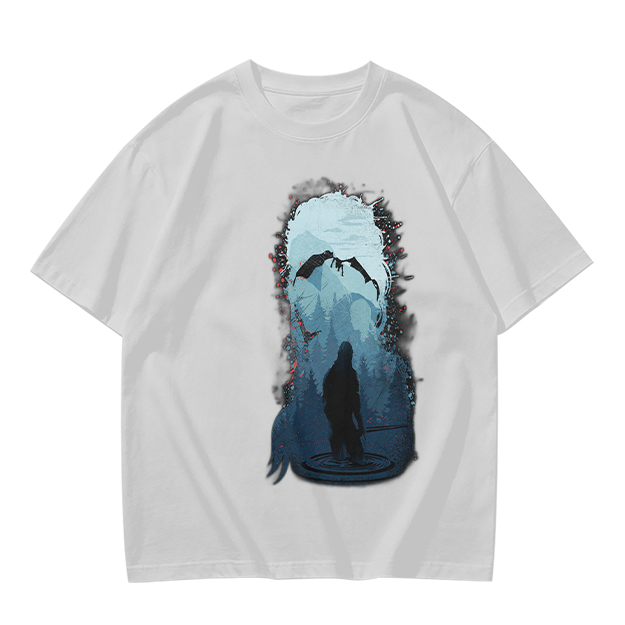 Olive T-Shirt With Dark Fantasy Silhouette And Dragon Print