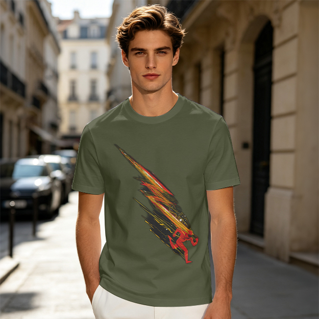 Olive T-shirt with Dynamic Speed Runner Graphic Print