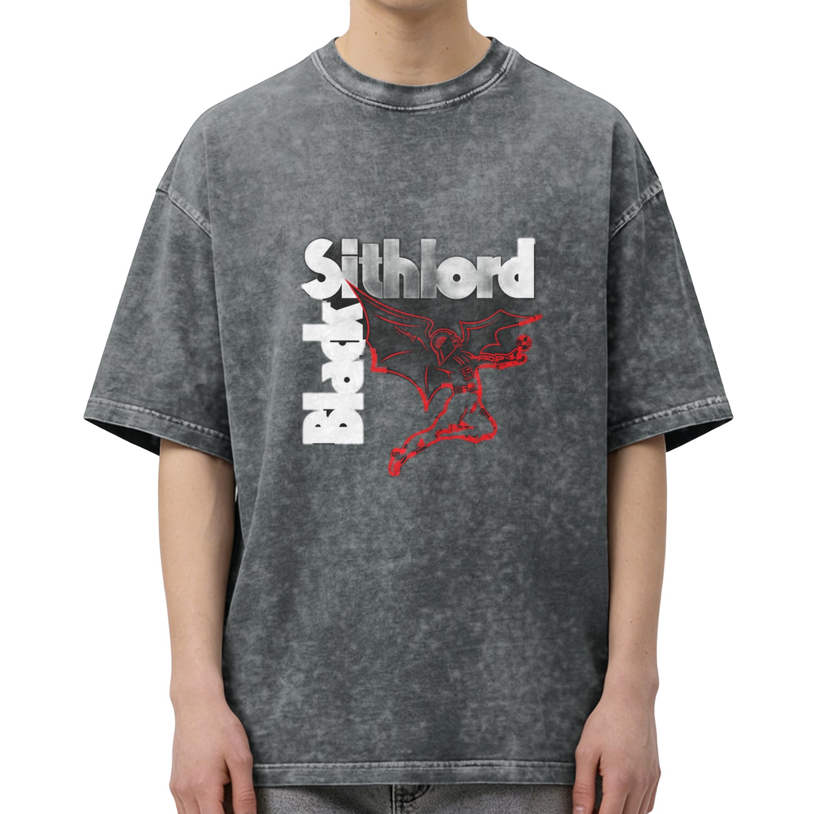 Black Sithlord Demon Graphic Acid Wash T-Shirt