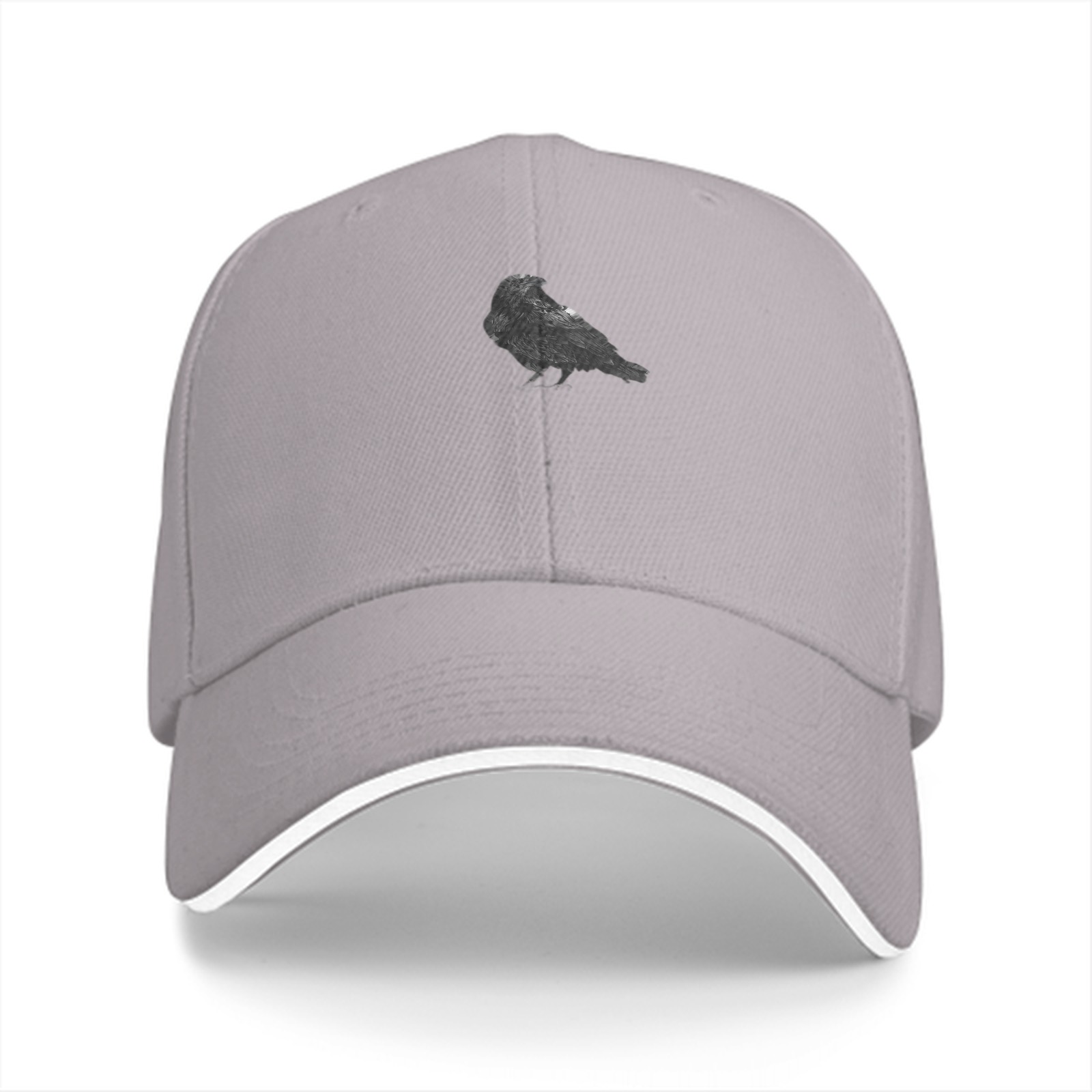 Black Baseball Cap With Detailed Crow Silhouette Design