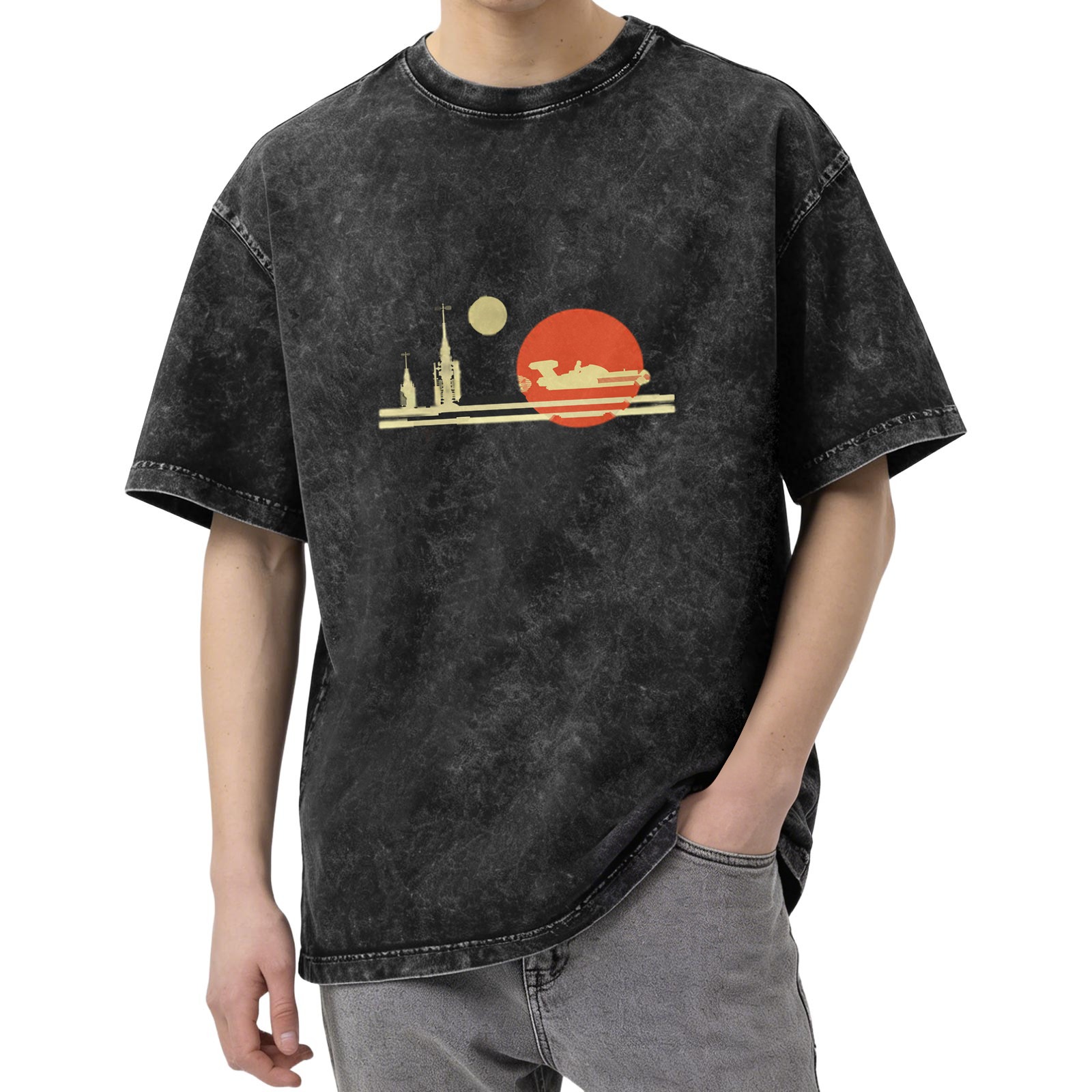 Star Wars Tatooine Sunset Graphic Oversized Stone Wash T-Shirt