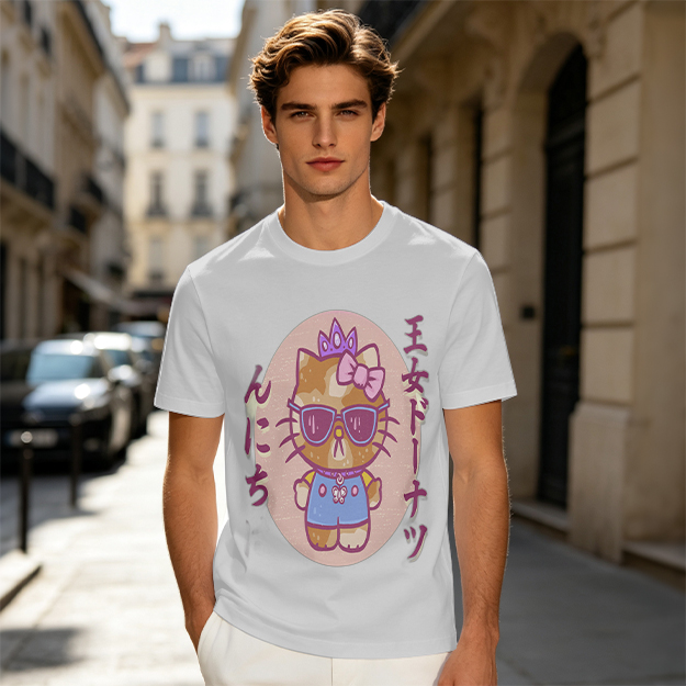 Olive T-Shirt with Cool Princess Cat Graphic Print