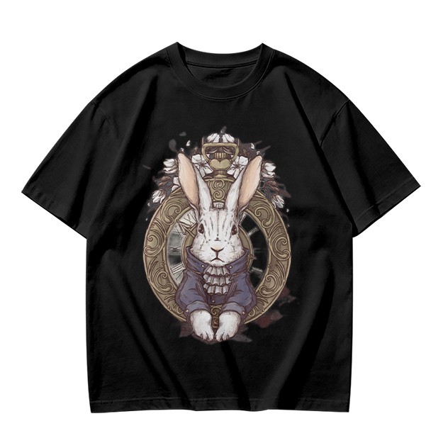 Olive T-Shirt With Steampunk White Rabbit Pocket Watch Art