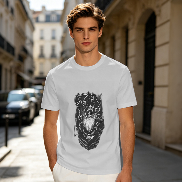 Olive Green T-Shirt with Dark Gothic Monster Graphic Print