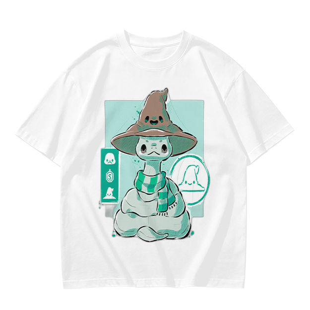 Olive T-Shirt With Cute Wizard Snake Graphic Design