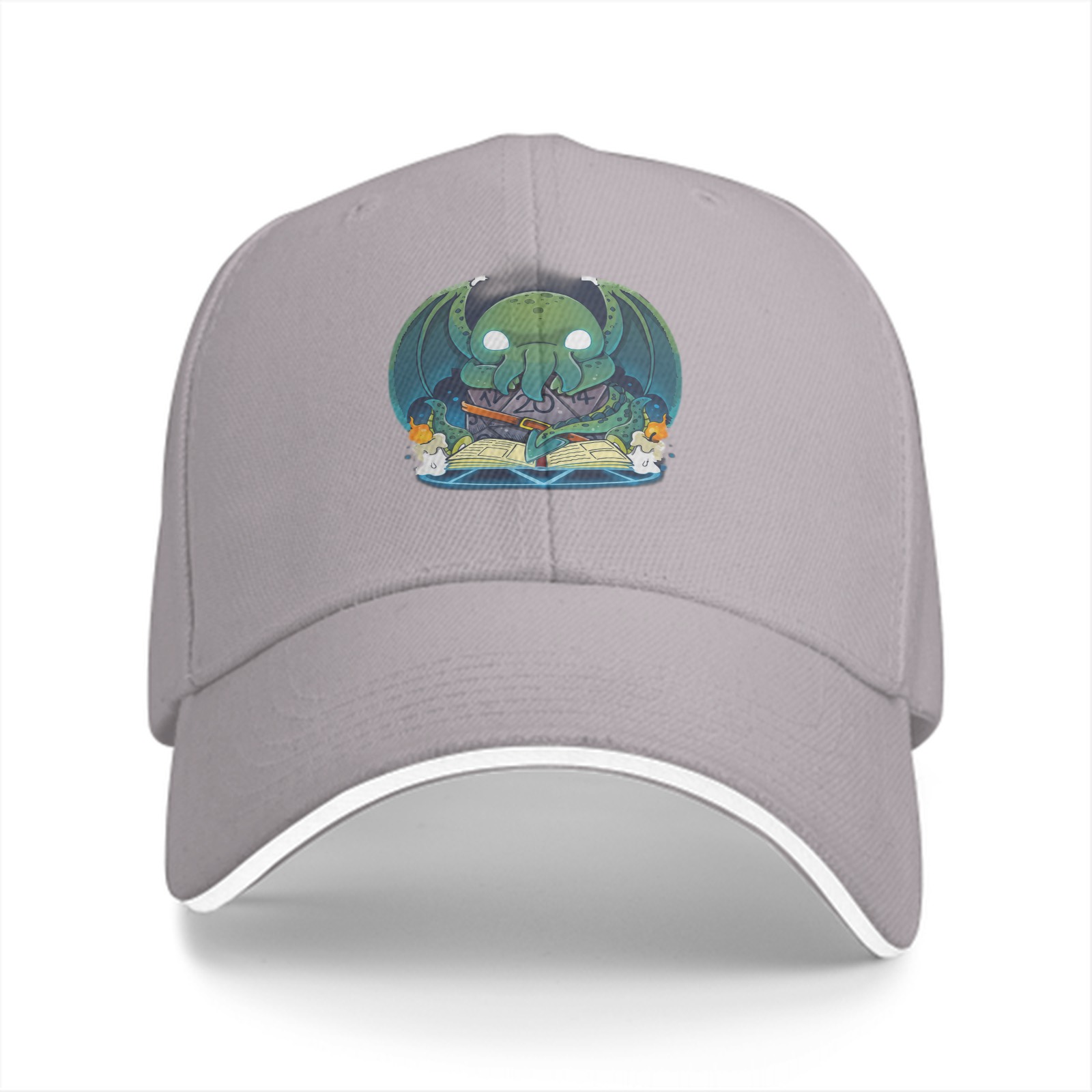 Black Baseball Cap With Cute Cthulhu Reading Spellbook Art